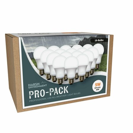 MIRACLE LED LED Harsh Environment Pro-Pack 5W Replaces 60W, Shatter Resistant All Weather Lightbulb, 18PK 801679